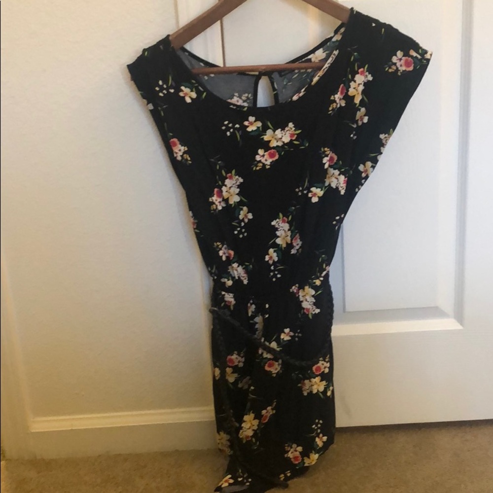 Floral romper with optional black braid belt